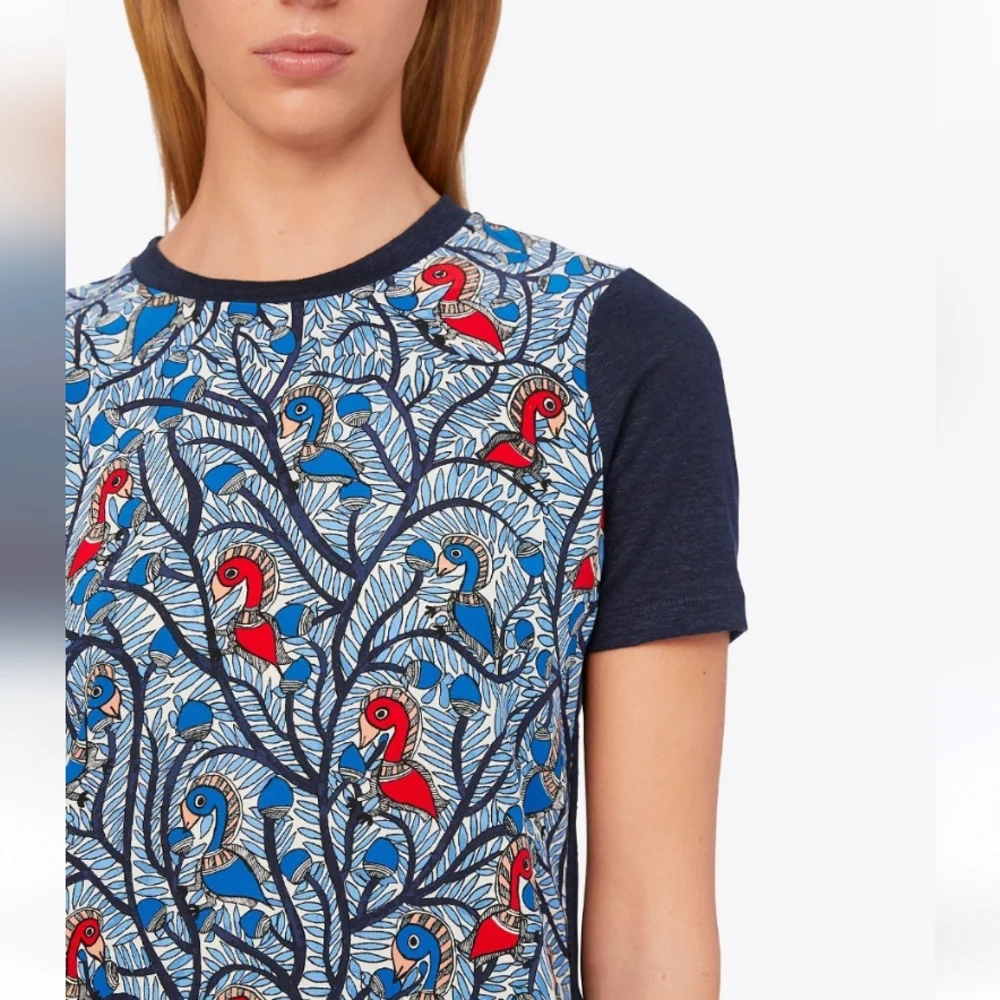 Tory Burch• Wild thing silk/linen red and blue bird print.  Sz XXS